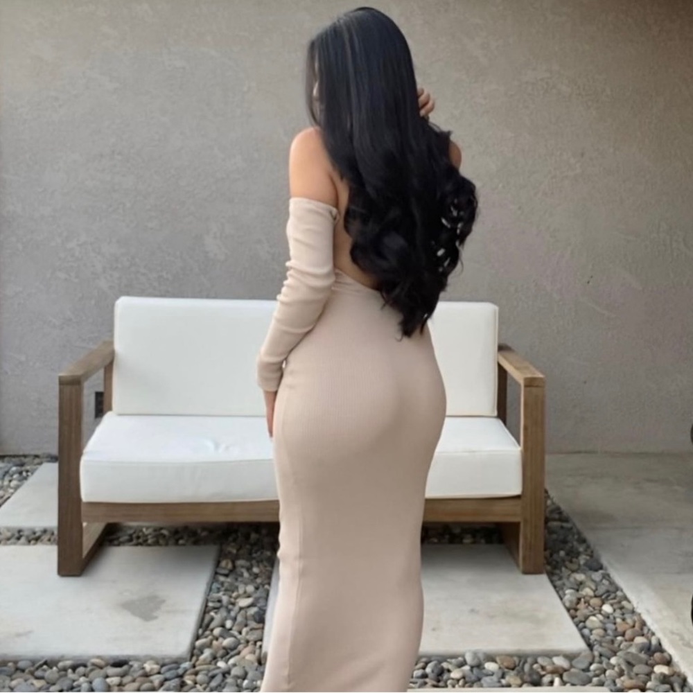 Tan long beautiful bodycon dress